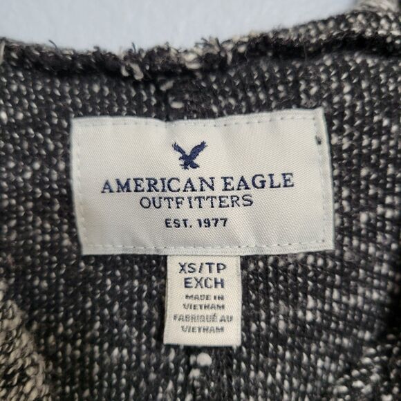 American Eagle Black White Marled Full-Zip Knit Hoodie Jacket Y2K Baja Surf XS - Picture 5 of 12